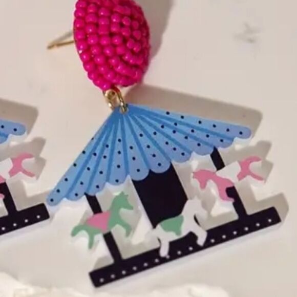 14k CAROUSEL HORSES fun whimsical kawaii novelty earrings - Picture 3 of 6